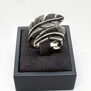 Bague plume réglable en argent